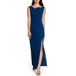 Harlyn Size L Womens Fold Over Blue Gorgeous Gown In Prussian Blue